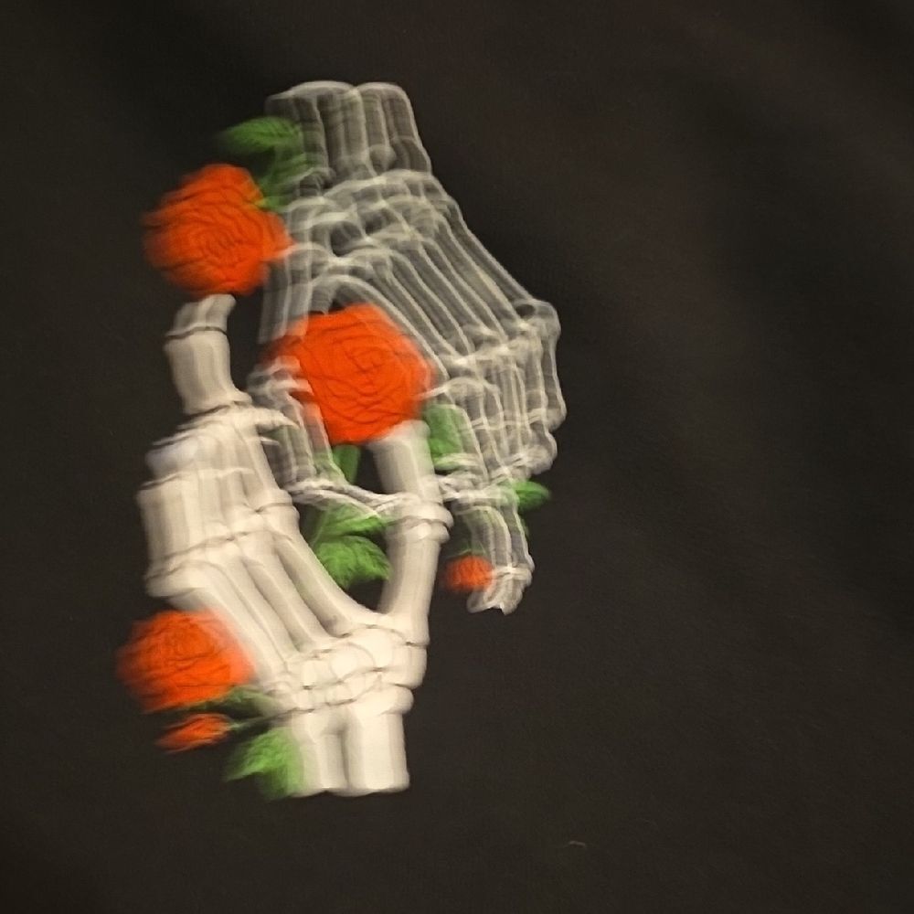 Black Hoodie with Skeleton and Rose Design - Picture 3 of 6